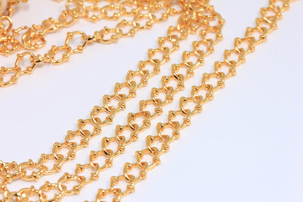 8mm 24k Shiny Gold Cable Chains, Gold Necklace Chain, Beaded Necklace, BXB102-5