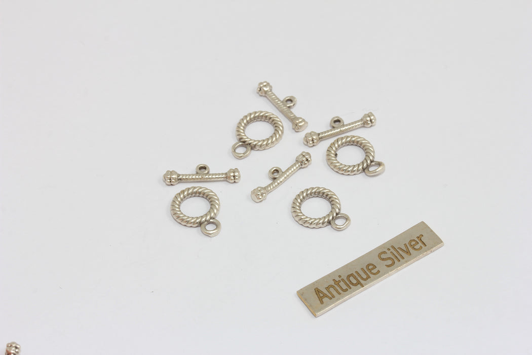 Antique Silver Toggle Clasp, Ring T Bar, T Bar Fasteners, Bracelet Closures, MGN176
