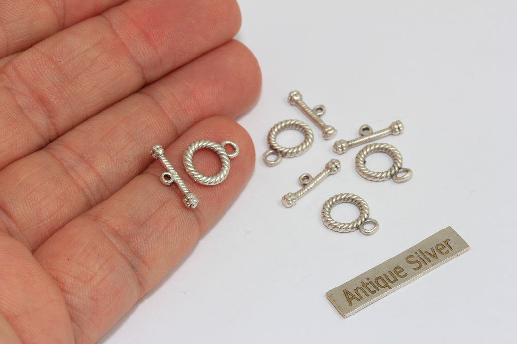 Antique Silver Toggle Clasp, Ring T Bar, T Bar Fasteners, Bracelet Closures, MGN176