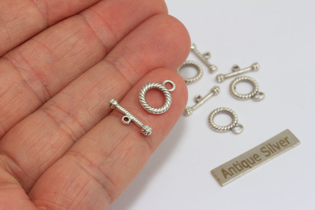 Antique Silver Toggle Clasp, Ring T Bar, T Bar Fasteners, Bracelet Closures, MGN176