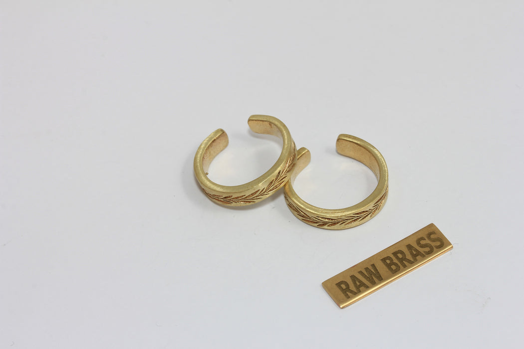 Raw Brass Floral Ring, Leaf Linear Band Rings, AG130