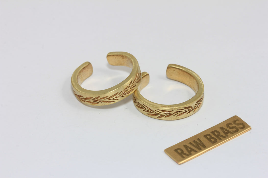 Raw Brass Floral Ring, Leaf Linear Band Rings, AG130