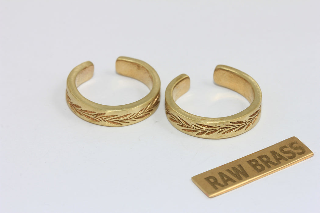 Raw Brass Floral Ring, Leaf Linear Band Rings, AG130