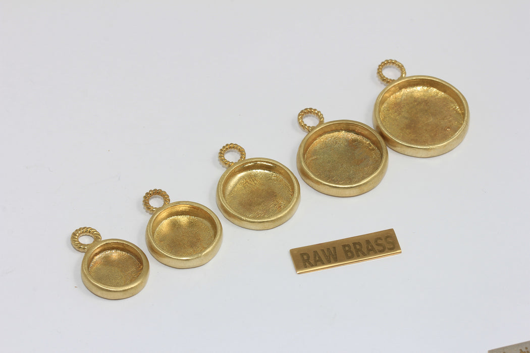 Optional Inner Size Raw Brass Frame Bezel Medallion Charms, Cabochon Settings,