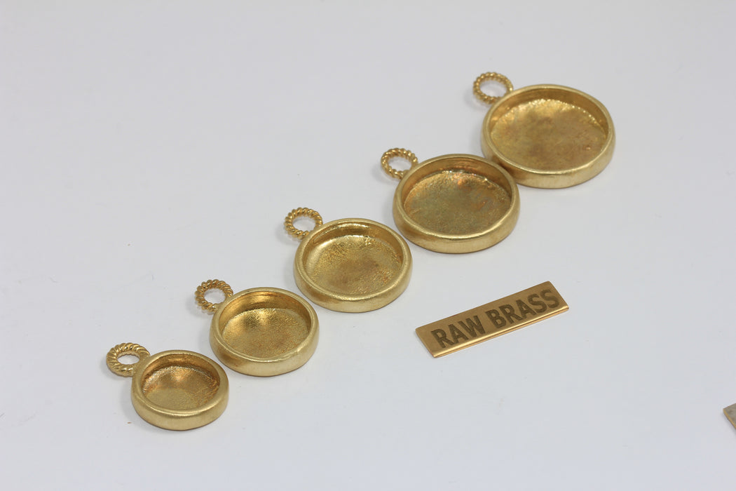 Optional Inner Size Raw Brass Frame Bezel Medallion Charms, Cabochon Settings,