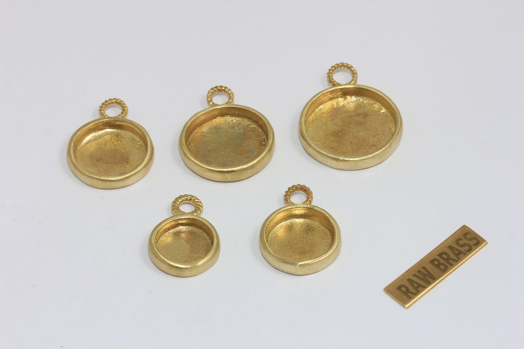 Optional Inner Size Raw Brass Frame Bezel Medallion Charms, Cabochon Settings,