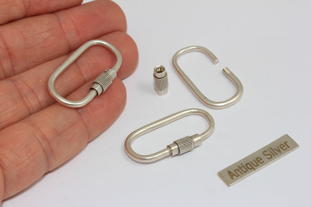 17x32mm Antique Silver Opening Oval Screw Clasp Pendant, Carabiner Lock Clasp, MGN189
