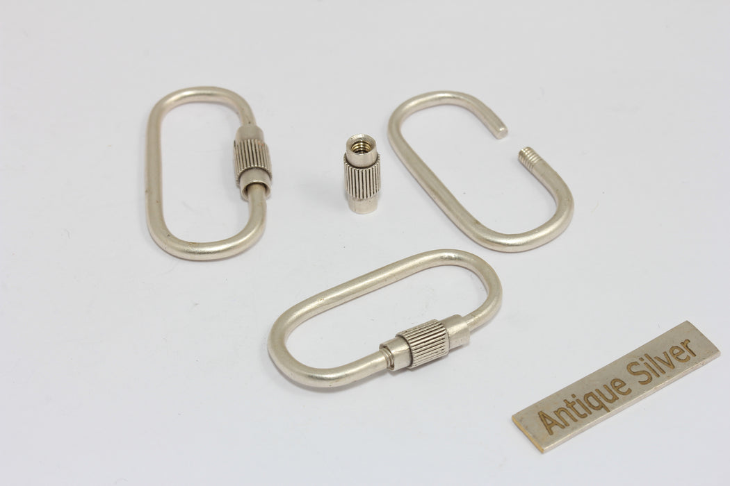 17x32mm Antique Silver Opening Oval Screw Clasp Pendant, Carabiner Lock Clasp, MGN189