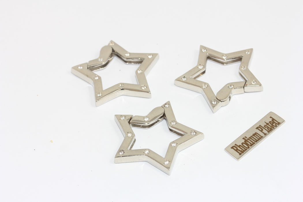 32 mm Rodyum Kaplamalı Zirkon Yıldız Toka, Mikro Döşeme Yıldız Kolu Arka Çemberler, MLS1073-1