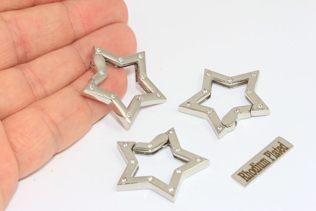 32 mm Rodyum Kaplamalı Zirkon Yıldız Toka, Mikro Döşeme Yıldız Kolu Arka Çemberler, MLS1073-1