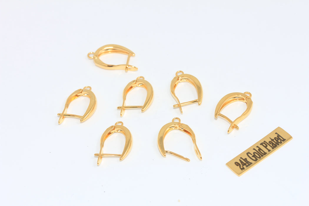 11x15mm 24k Shiny Gold Hoop Earrings, Lever Back Earrings With Loop, MLS1079