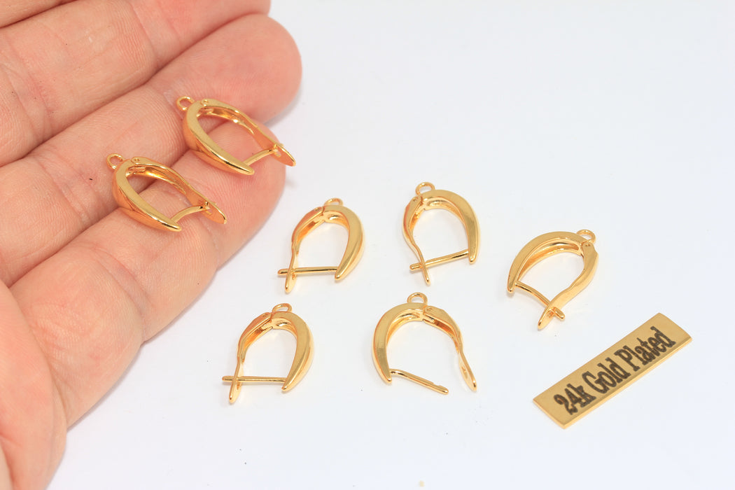 11x15mm 24k Shiny Gold Hoop Earrings, Lever Back Earrings With Loop, MLS1079