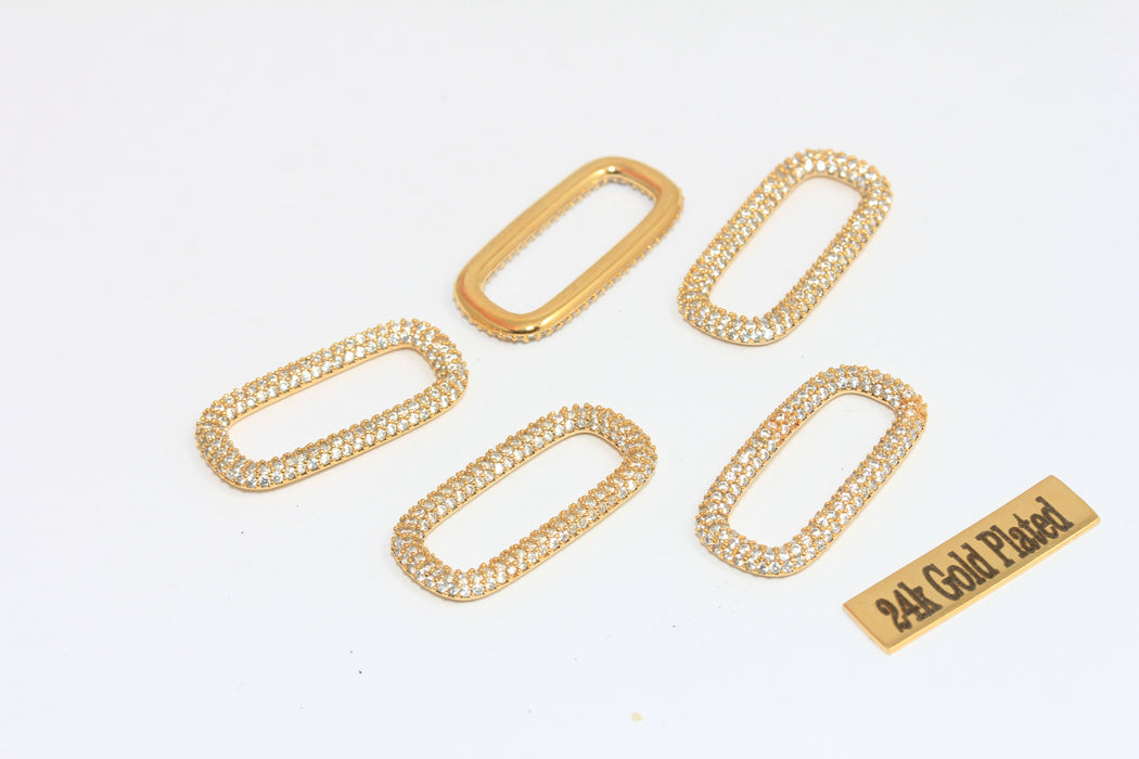14x28mm 24 Ayar Parlak Altın Oval Zincir Bağlantıları, Zirkon Taşlı Kolye Bağlantıları, MLS646