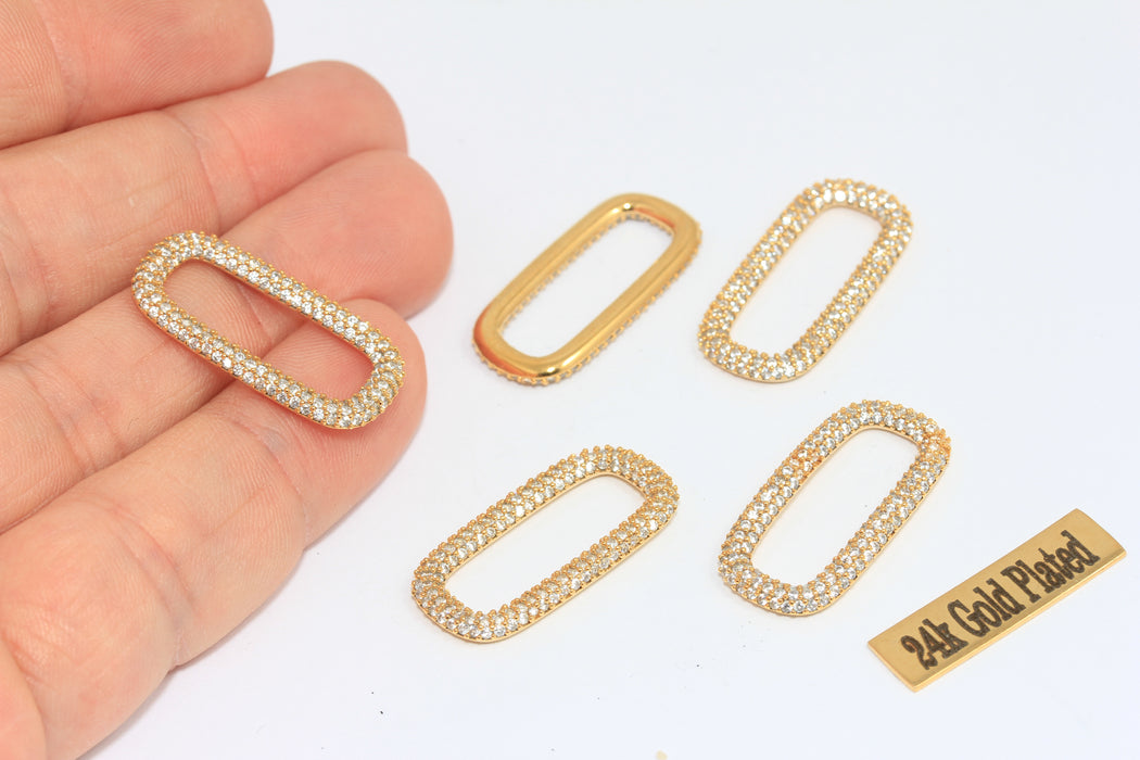 14x28mm 24 Ayar Parlak Altın Oval Zincir Bağlantıları, Zirkon Taşlı Kolye Bağlantıları, MLS646
