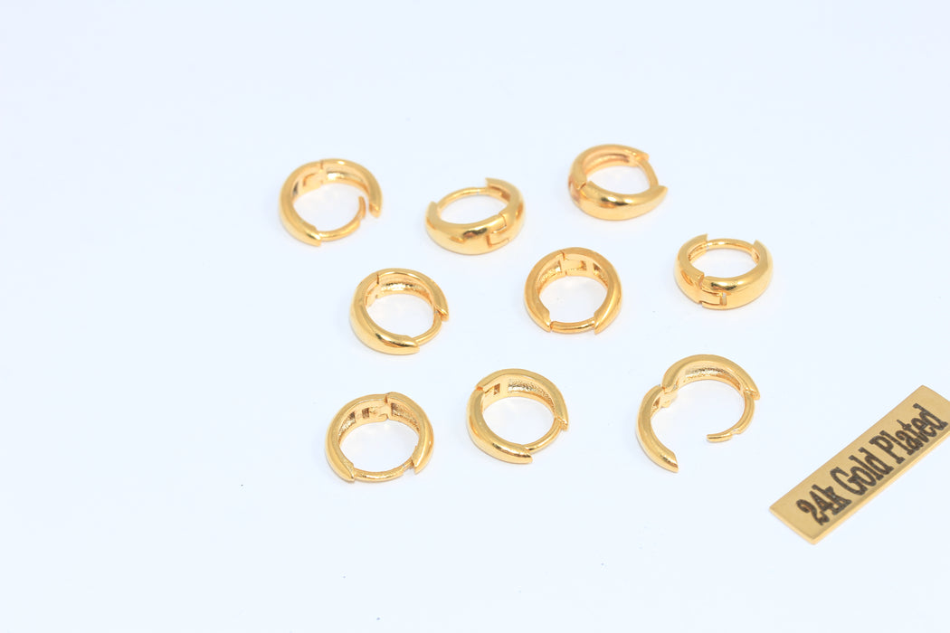 12mm 24k Shiny Gold Earrings, Leverback Earrings , Gold Plated Earrings,   MLS645