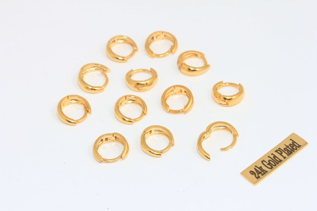 12mm 24k Shiny Gold Earrings, Leverback Earrings , Gold Plated Earrings,   MLS645