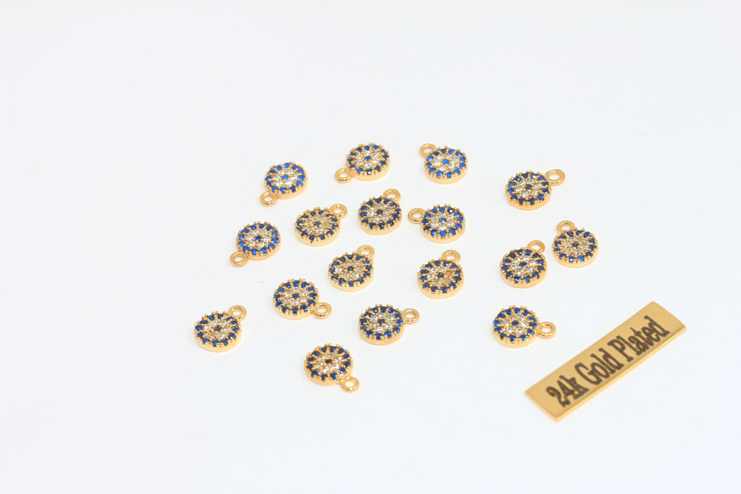 7x10mm 24 ayar Parlak Altın Nazar Boncuğu, Mikro Döşeme Nazar Boncuğu, Damla MLS671