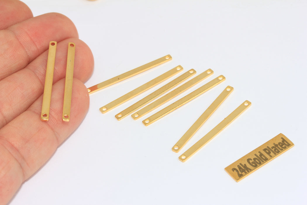 2,5x30mm 24k Shiny Gold Two Hole Bar, Connector  Bar Charms, BRT421