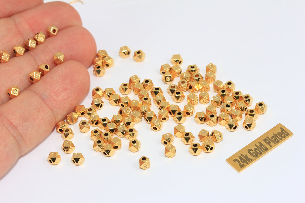 3,5 mm Parlak Altın Ara Boncuklar, Küp Boncuklar, BRT328