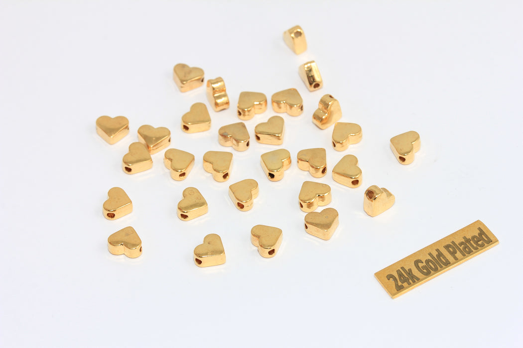 7mm 24k Shiny Gold Heart Charms, Heart Pendant, Dainty Heart Charms, BRT399