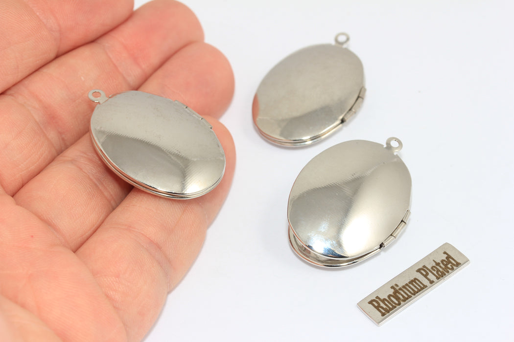 23x33mm Rhodium Plated Engraving Oval Locket Frame Pendant, Vintage Locket, MLS703