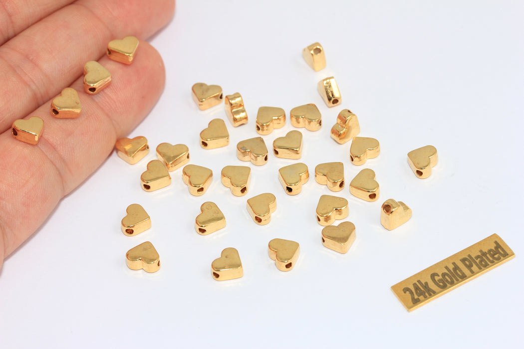 7mm 24k Shiny Gold Heart Charms, Heart Pendant, Dainty Heart Charms, BRT399