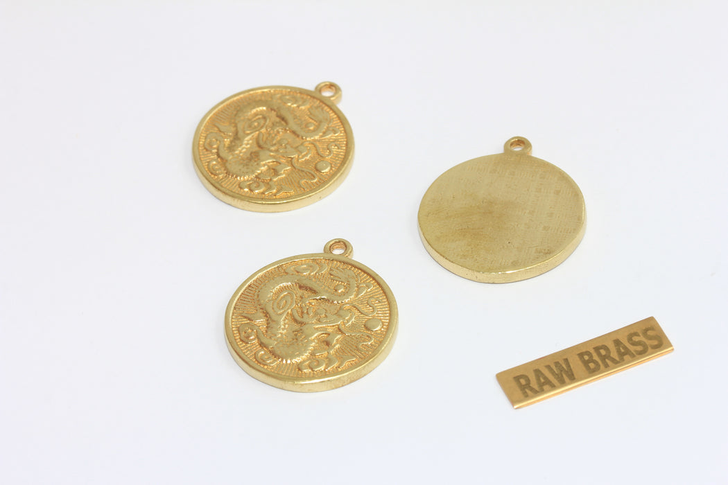 25x29mm Raw Brass Medallion, Dragon Charms, Dragon BRT400