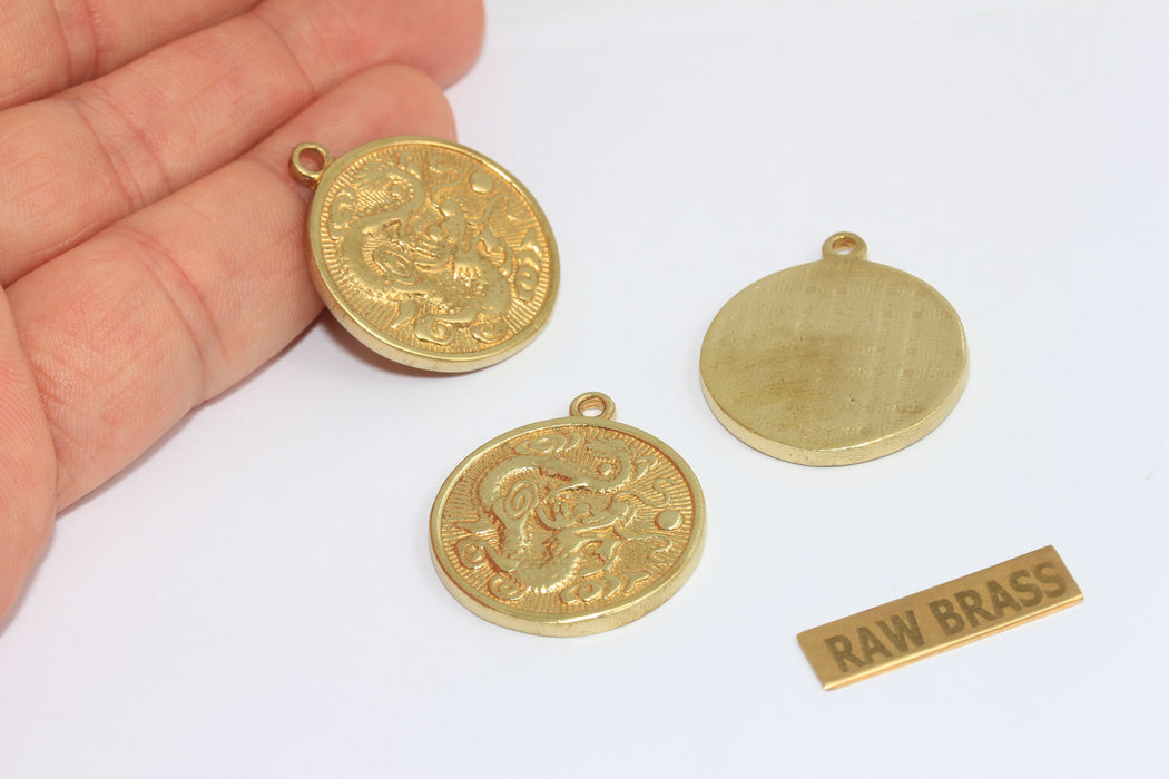 25x29mm Raw Brass Medallion, Dragon Charms, Dragon BRT400