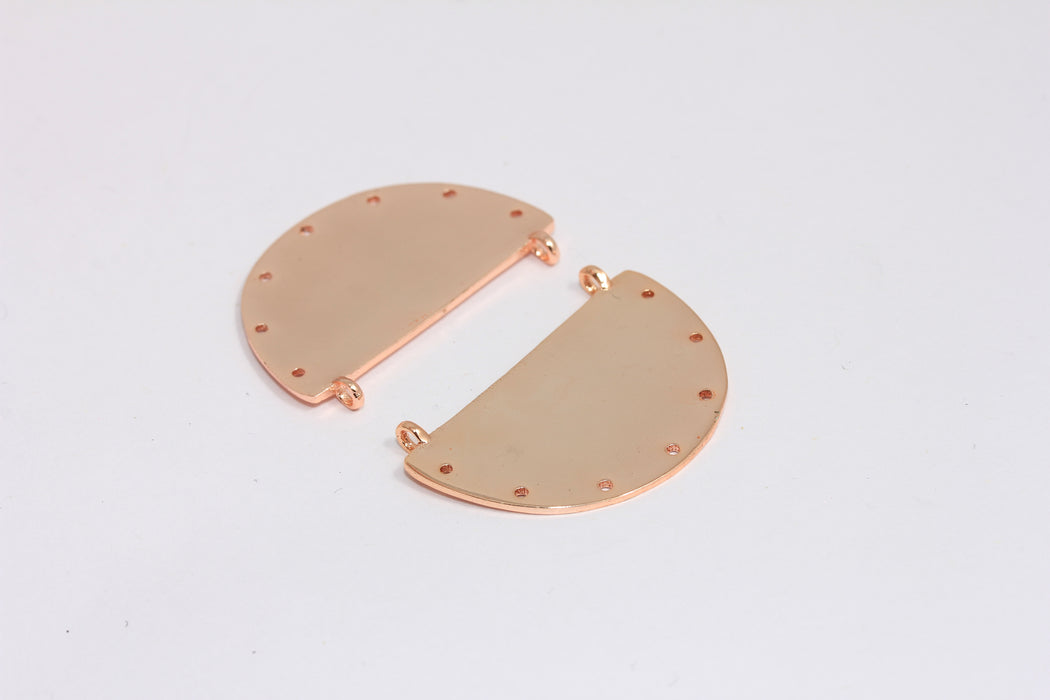 22x32mm Rose Gold Plated Semi Circle Charms, Half Moon Charms, Multi Hole Charms, ROSE608