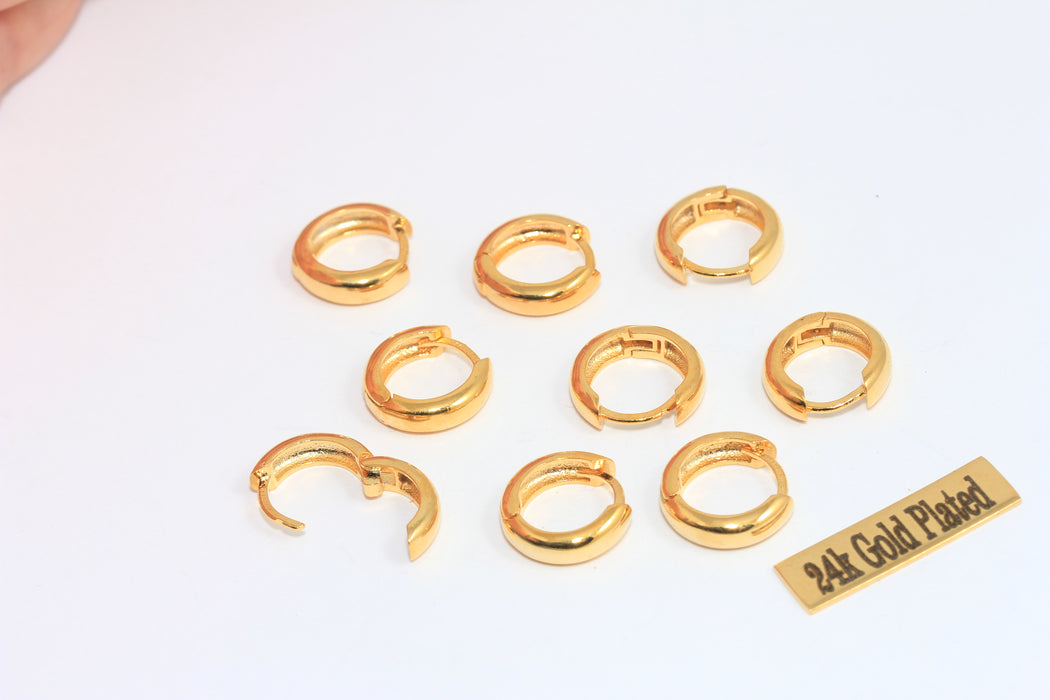 14 mm 24 Ayar Parlak Altın Küpeler, Geri Dönüşlü Küpeler, MLS800