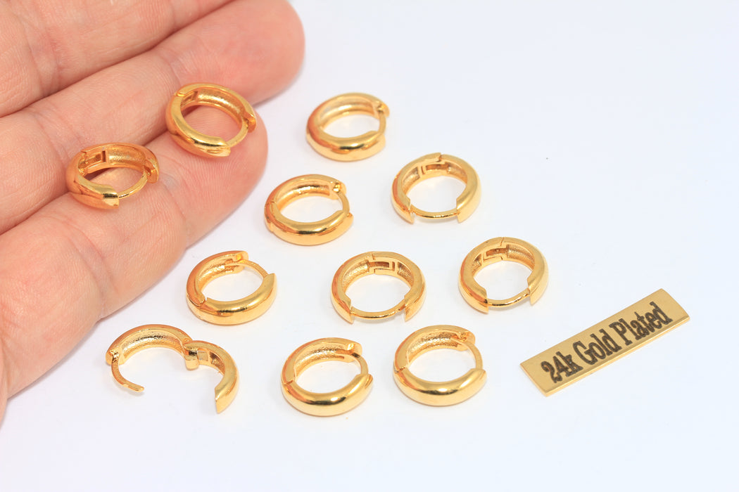 14 mm 24 Ayar Parlak Altın Küpeler, Geri Dönüşlü Küpeler, MLS800