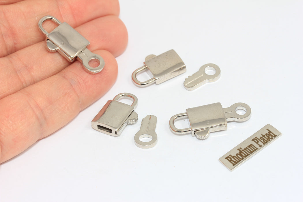 11x28mm Rhodium Plated Padlock Charms, Mini Lock, Padlock With Key, Love Lock, MLS544