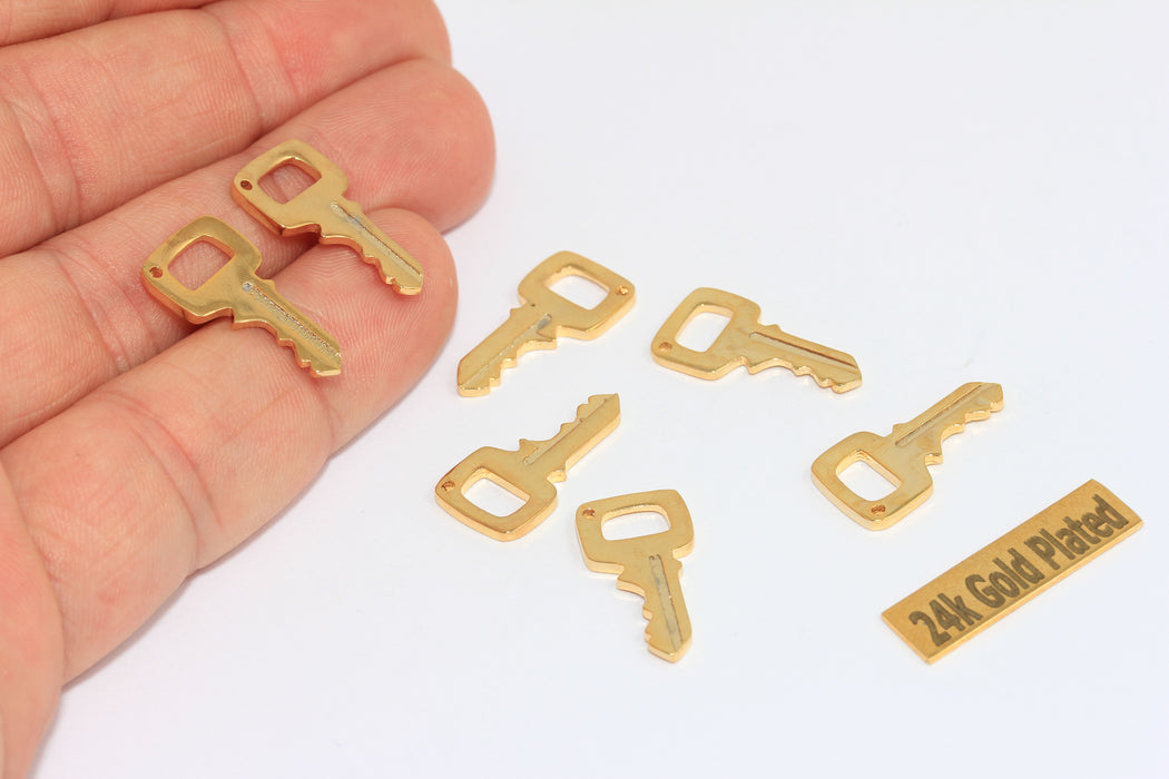 10x20mm 24k Shiny Gold Key Charms, Key Pendant, Key, BRT351