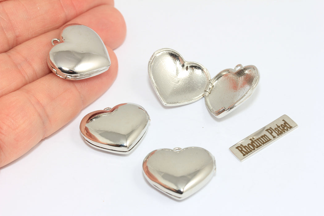 22x24 mm Rodyum Kaplama Kalp Madalyon Kolye, Kalp Kolye, Kalp Tılsımı, Aşk Tılsımları, Gümüş Kaplama Kolye, MLS539
