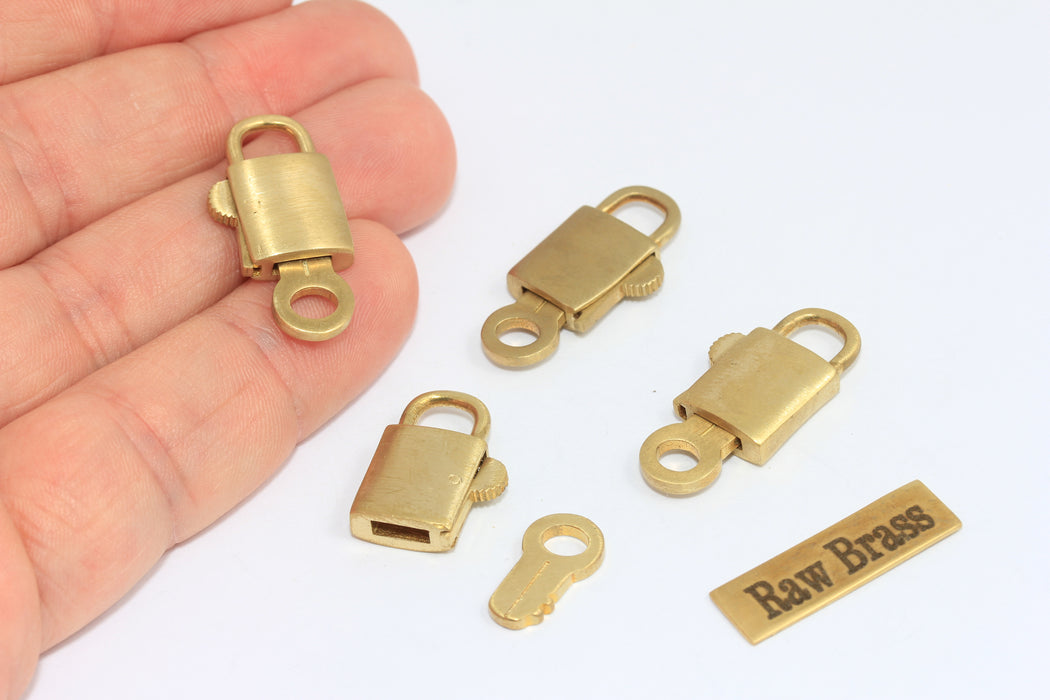 12x25 mm Ham Pirinç Asma Kilit Tılsımı, Anahtarlı Mini Kilit, Pirinç Asma Kilit Kolye, MLS549