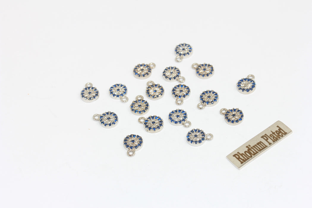 7x10mm Rhodium Plated Evil Eye, Micro Pave Charms, CZ MLS548