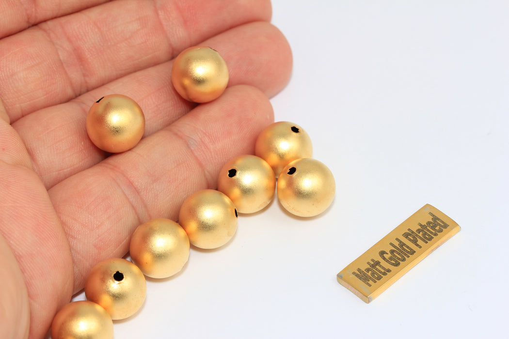 12mm 24k Matt Gold Ball Beads, Round Ball Spacer Beads, BRT381