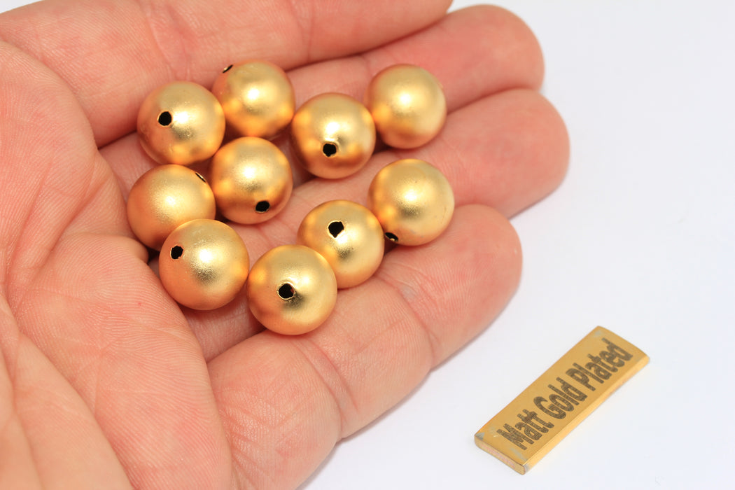12mm 24k Matt Gold Ball Beads, Round Ball Spacer Beads, BRT381