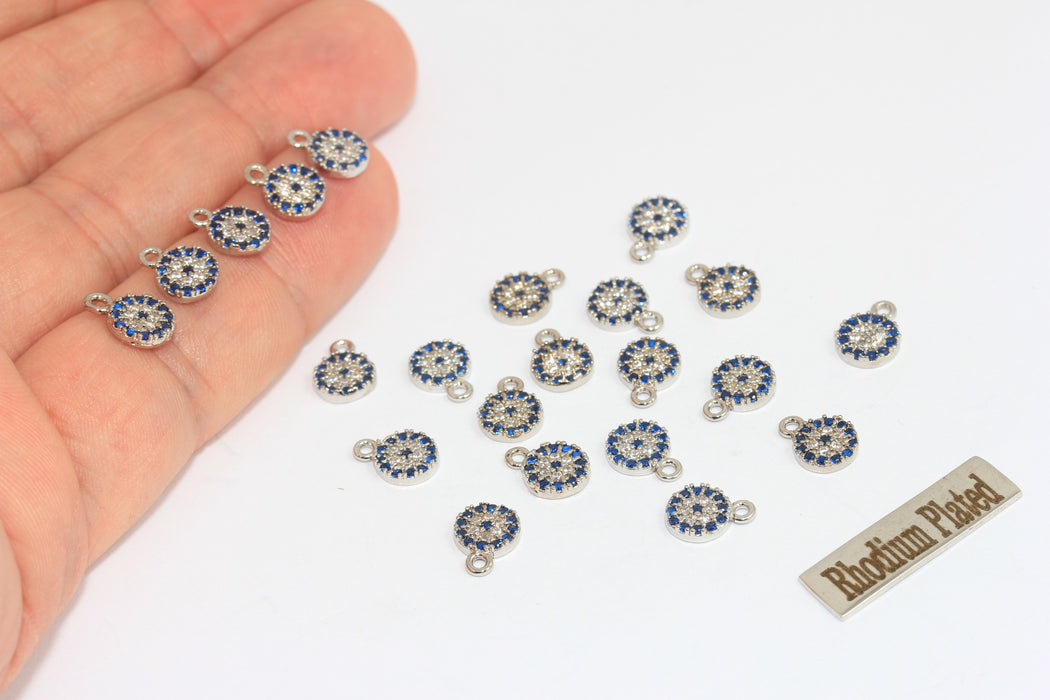 7x10mm Rhodium Plated Evil Eye, Micro Pave Charms, CZ MLS548