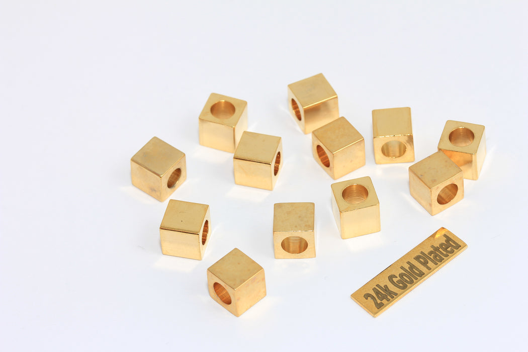 8x8mm 24k Shiny Gold Cube Beads, Cube Tubes, BRT382