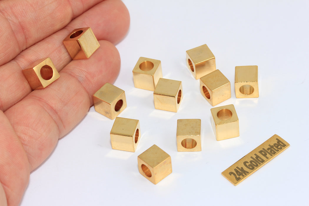 8x8mm 24k Shiny Gold Cube Beads, Cube Tubes, BRT382