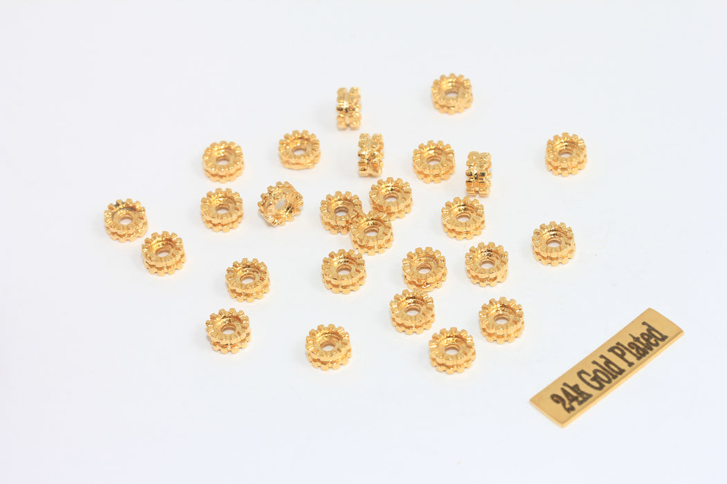 3,5x6,5mm 24 ayar Parlak Altın Ara Boncuklar, Rondelle Boncuklar, MLS1033