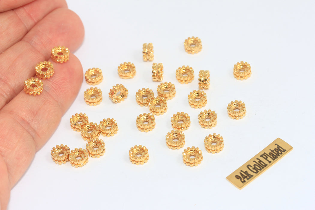 3,5x6,5mm 24 ayar Parlak Altın Ara Boncuklar, Rondelle Boncuklar, MLS1033