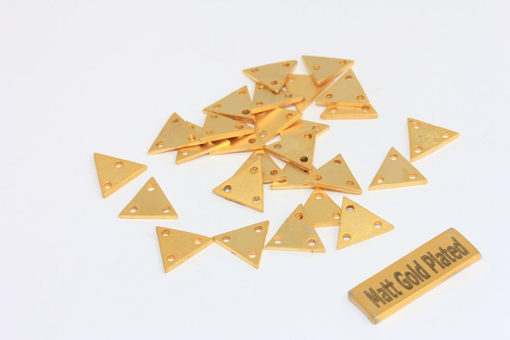 10mm 24k Matt Gold Triangle Charms, Triangle Pendant, 3 Hole Connector Charms, BRT394