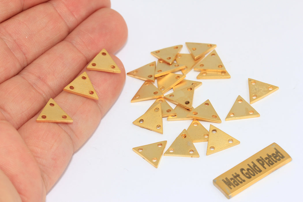 10mm 24k Matt Gold Triangle Charms, Triangle Pendant, 3 Hole Connector Charms, BRT394