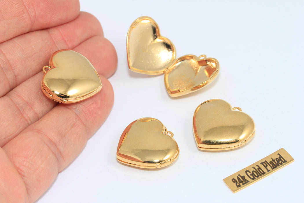 22x24mm 24 Ayar Parlak Altın Kalp Madalyon Kolye, Kalp, Altın MLS528