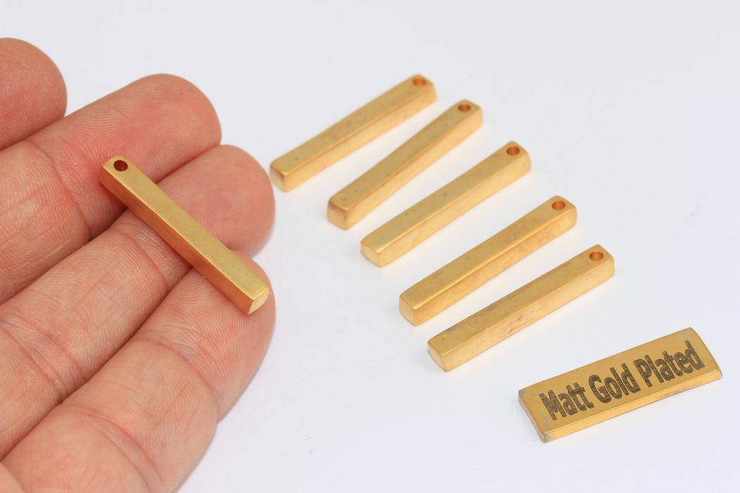 4x30mm 24 Ayar Mat Altın Külçe Charms, Külçe Kolye, Kare BRT397