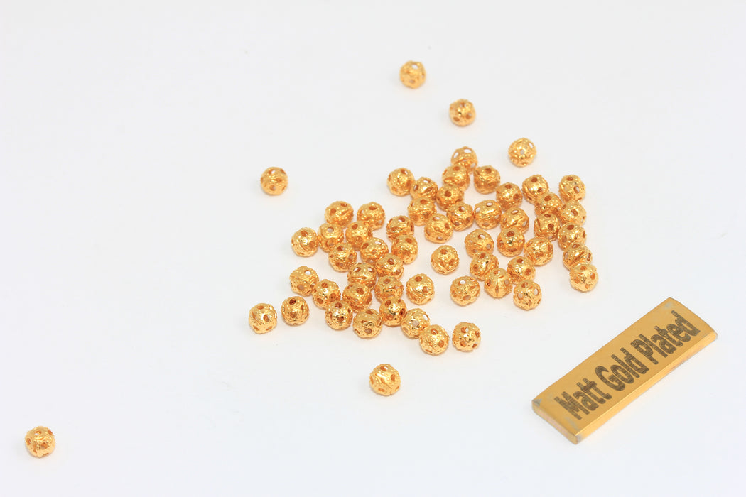 4 mm Mat Altın Kaplama Küre Boncuklar, Yuvarlak Boncuklar, Küre Takılar, BRT375