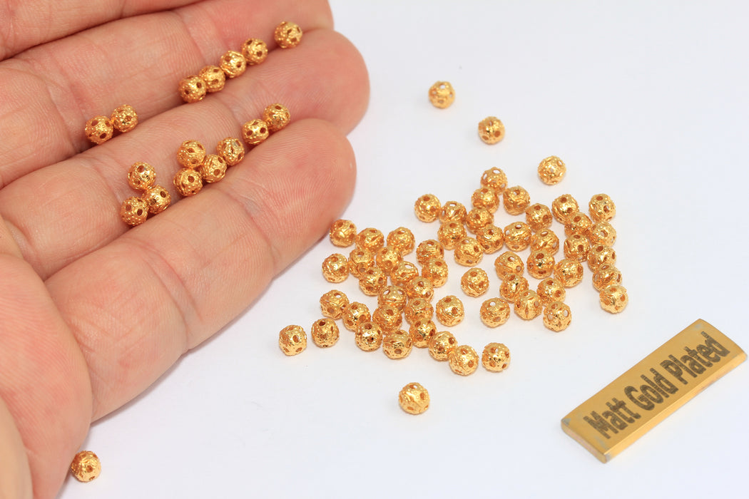 4 mm Mat Altın Kaplama Küre Boncuklar, Yuvarlak Boncuklar, Küre Takılar, BRT375