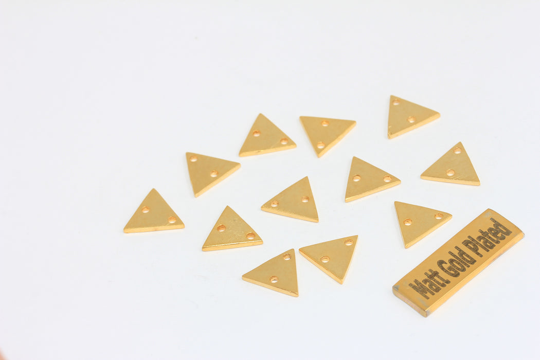 Ciondoli triangolari in oro opaco 24k da 10 mm, ciondolo triangolare, ciondoli con connettore a due fori, BRT374
